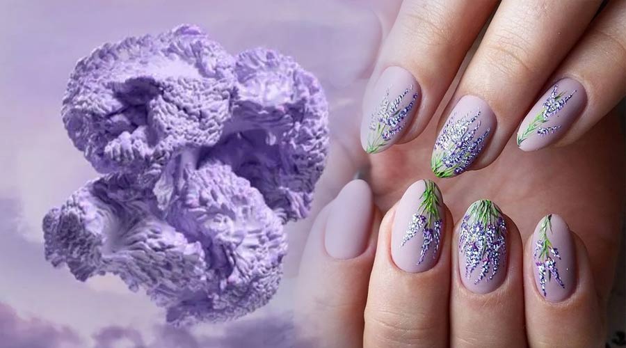 Новогодний маникюр 2023 года в цвете Digital Lavender (Цифровая лаванда)