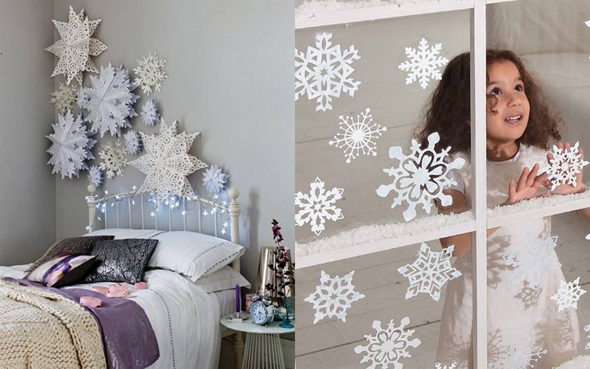 Украшение комнаты на Новый Год 2023 - бумажные снежинки