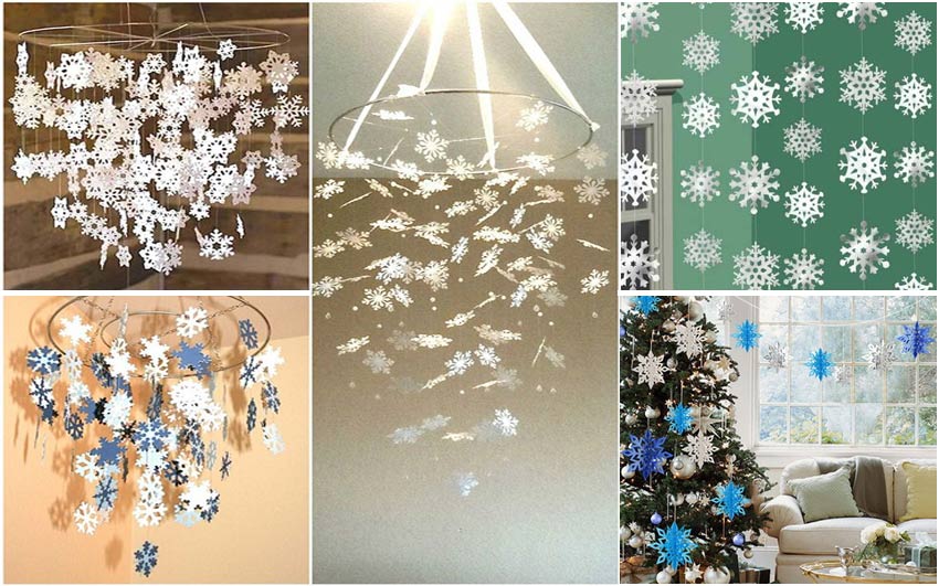 Украшение комнаты на Новый Год 2023 - гирлянды из бумажных снежинок
