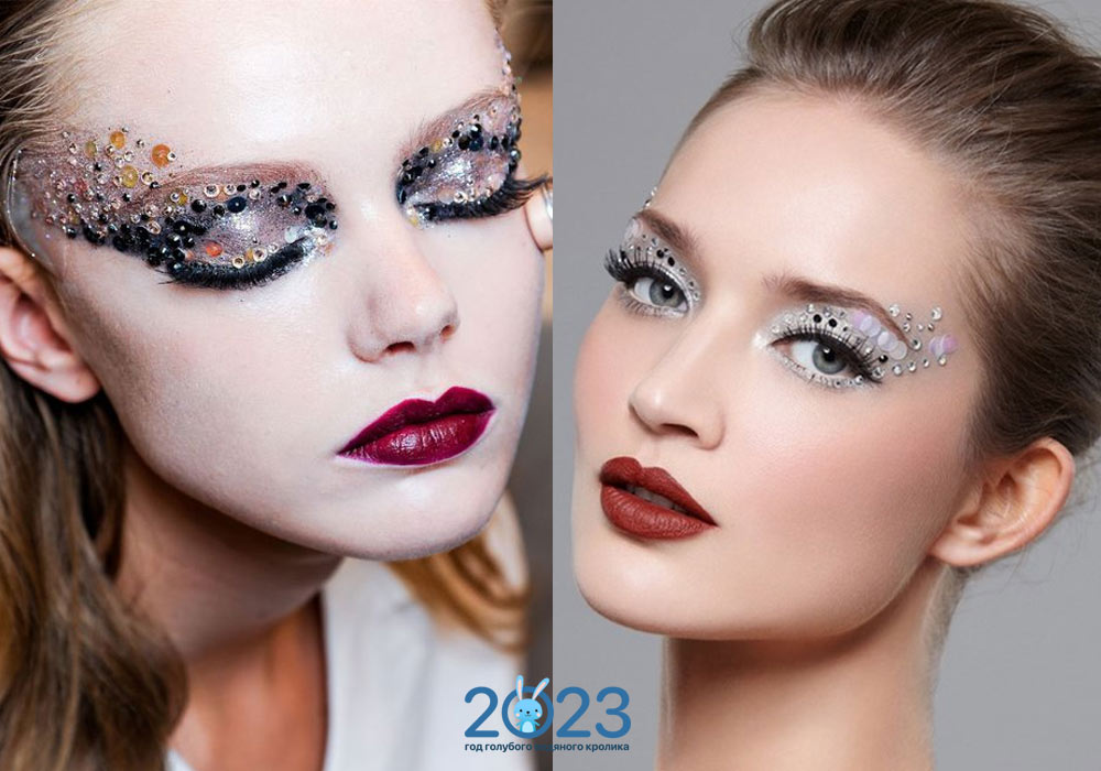 Новогодний макияж 2023 со стразами