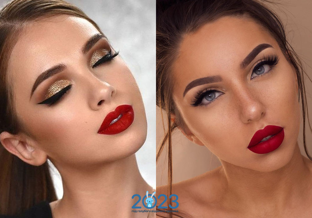 Новогодний макияж 2023 с яркими губами