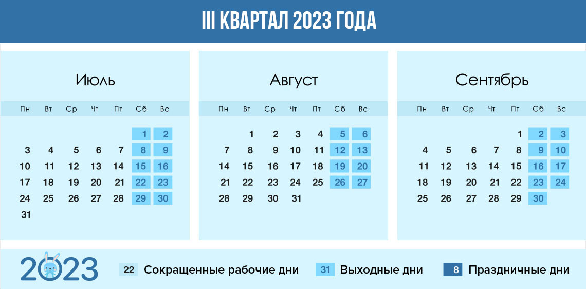 Календарь на 3 квартал 2023 года